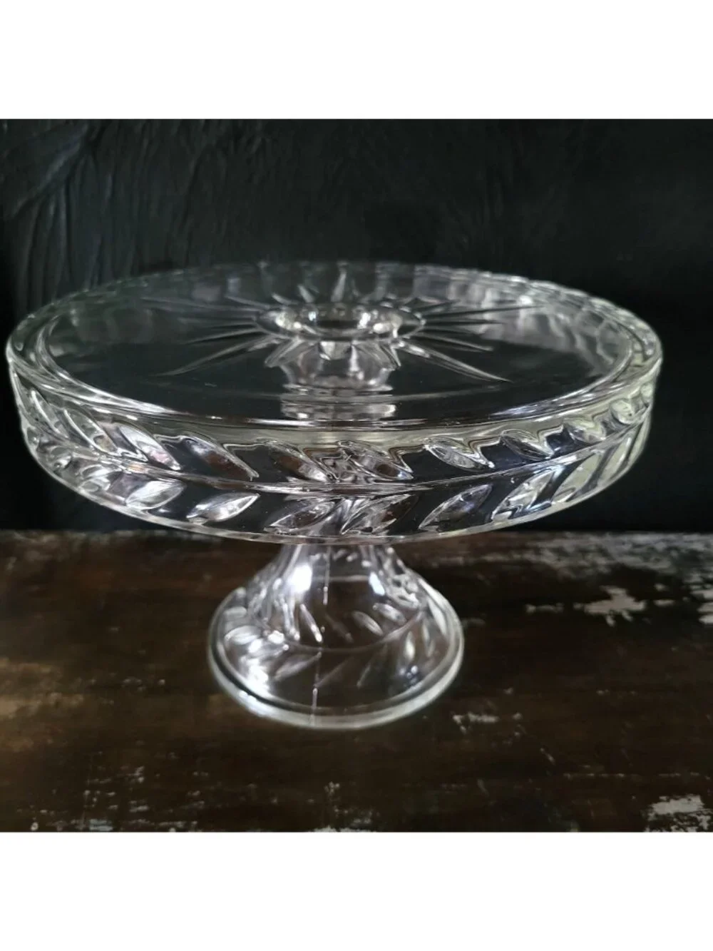 Vintage Indiana Laurel Pattern Glass Cake Stand With Pedestal and Rum Well